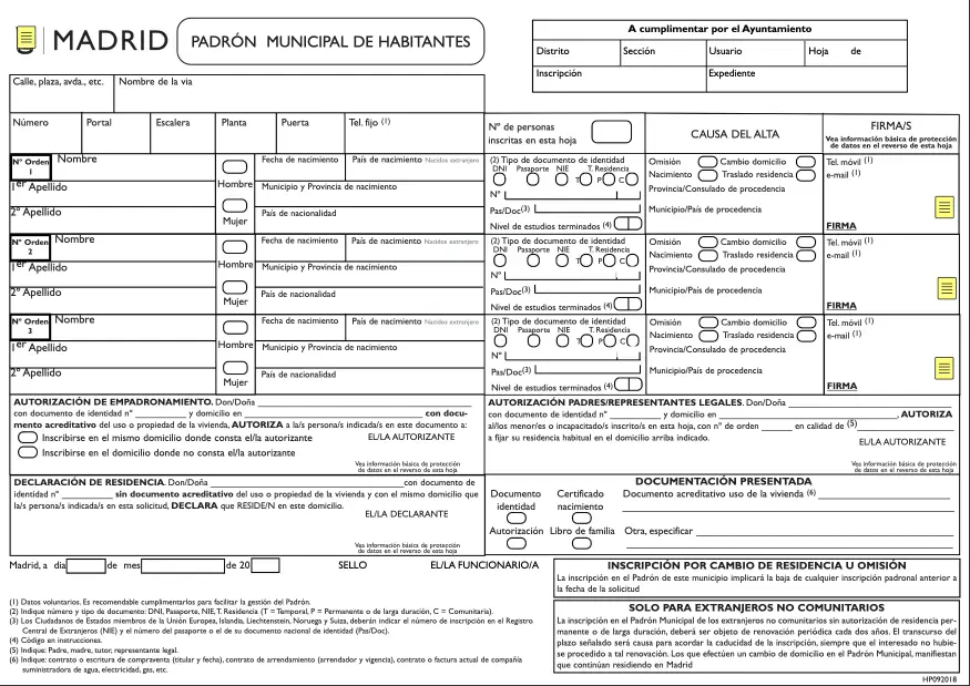 Certificado de empadronamiento